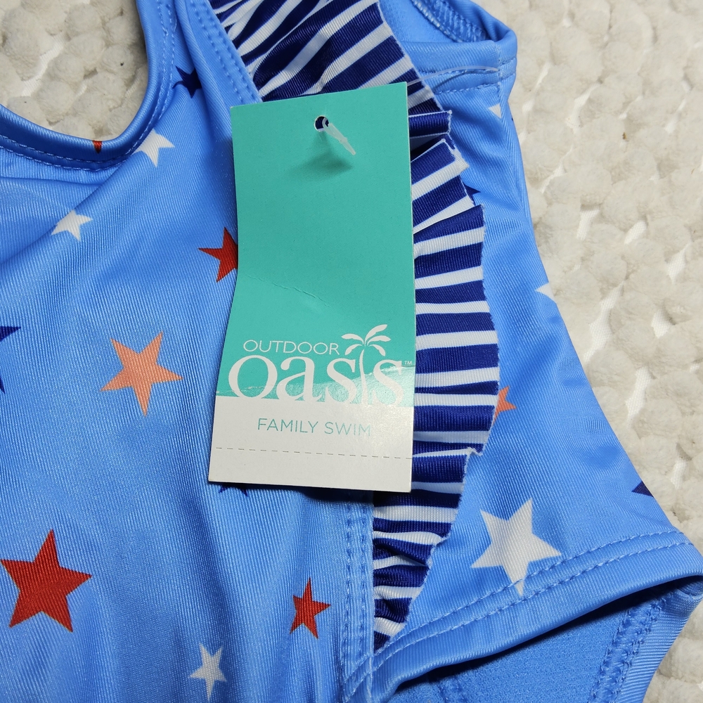1 NWT Outdoor Oasis size 3/6 mos Blue One Piece Swimsuit with Star Pattern - Picture 6 of 7